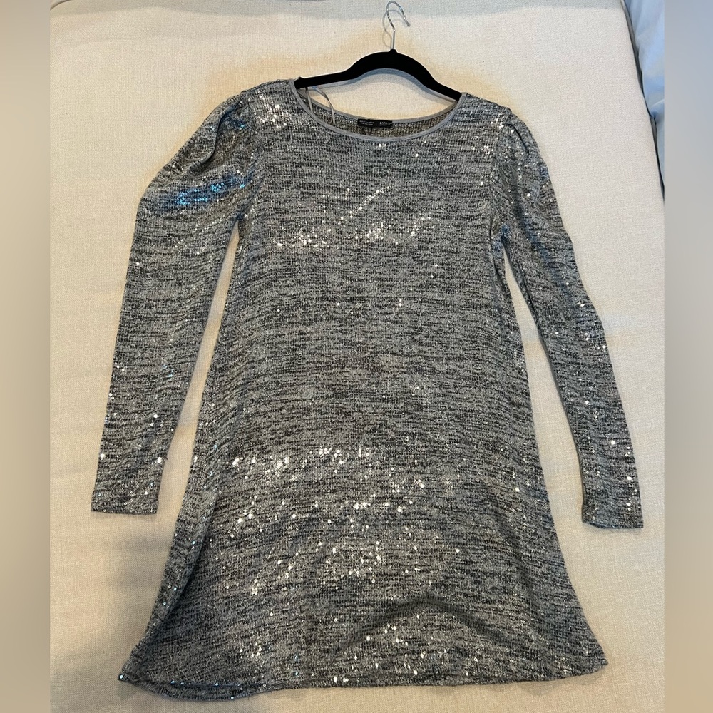 Zara silver sequin mini dress size M